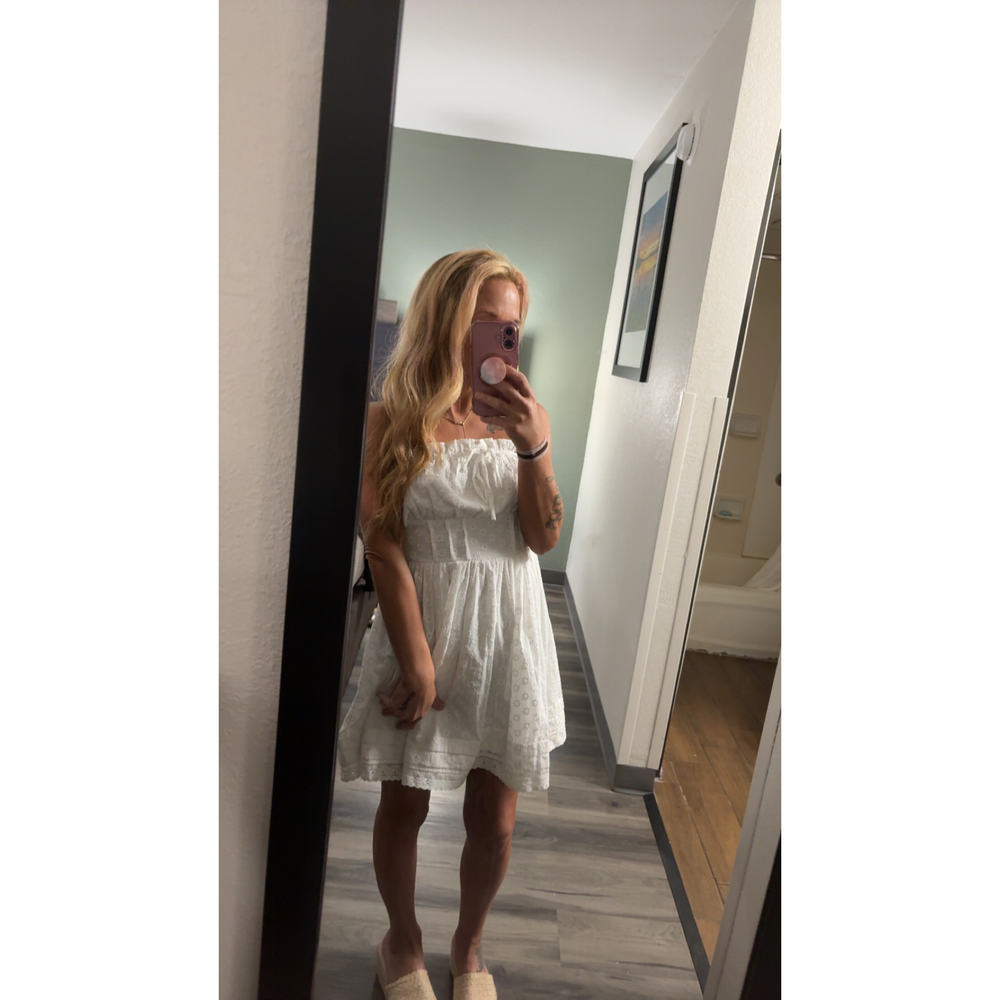 Four hearts White Eyelet Strapless Mini Dress